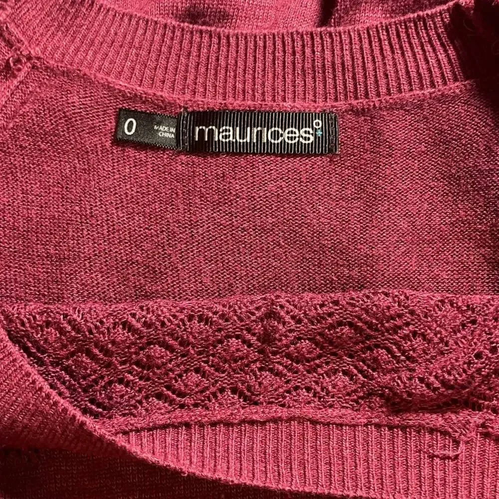 Maurices Women's Maroon 3/4 Sleeve Lightweight Knit Sweater | Plus Size 0 (14W) - Picture 8 of 9